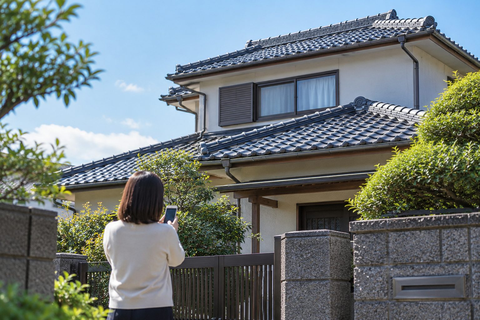 地上から住宅の屋根を確認する場面のイメージ