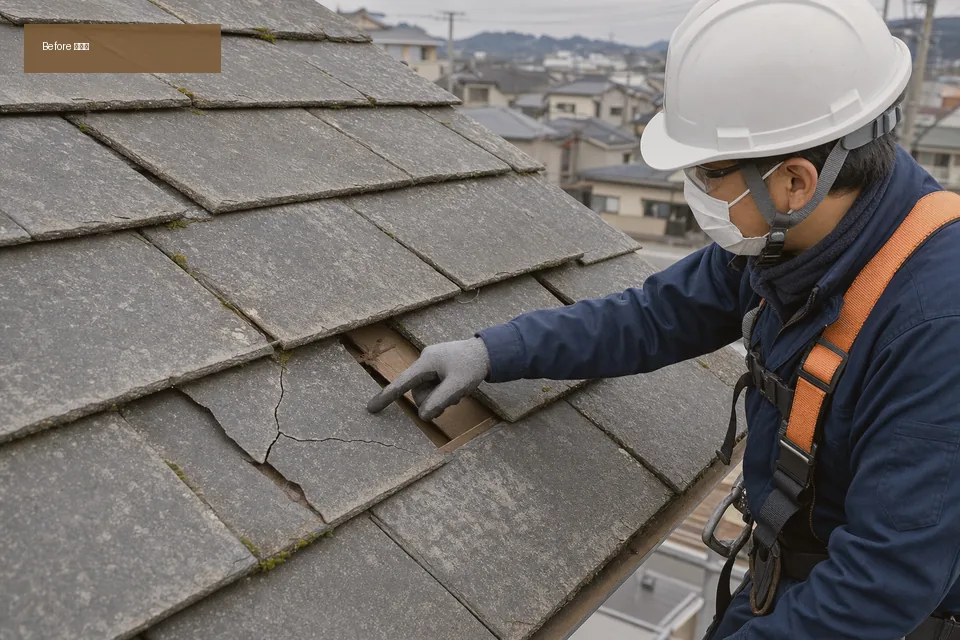 藤岡市 屋根材の下が心配、雨漏り予防の施工前写真